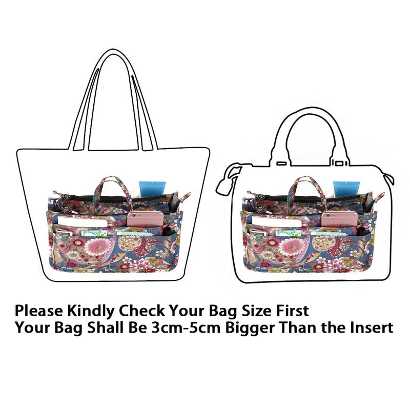 BTSKY Printing Handbag Organizers Inside Purse Insert-High Capacity 13 Pockets Bag Tote Organizer with Handle Sunflower - Image 3